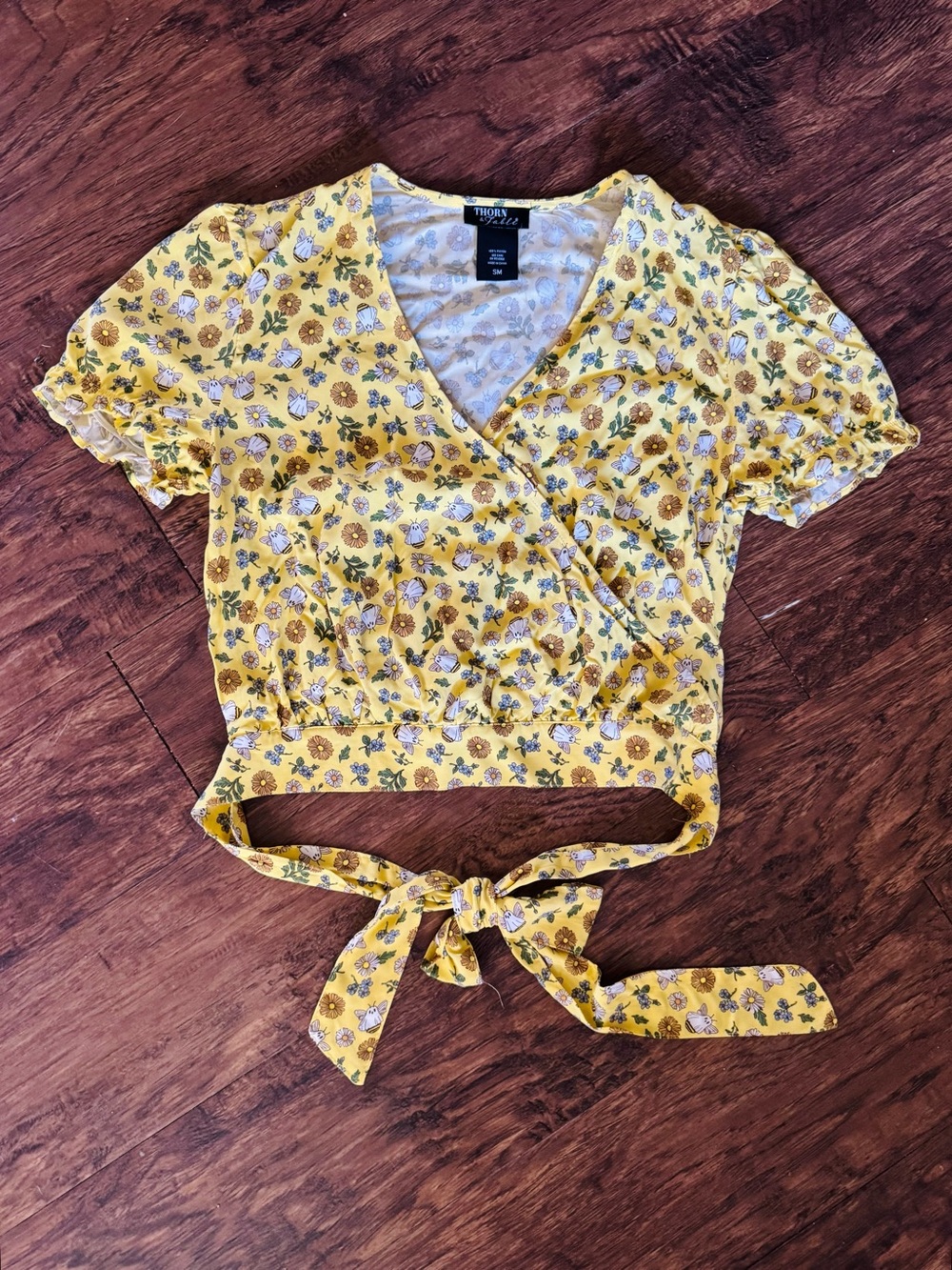 Thorn & Fable blouse in canary yellow w/ flora & fauna print